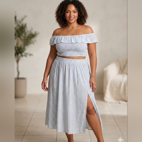 torrid Dresses & Skirts - Torrid Blu and White Off-Shoulder Skirt Set